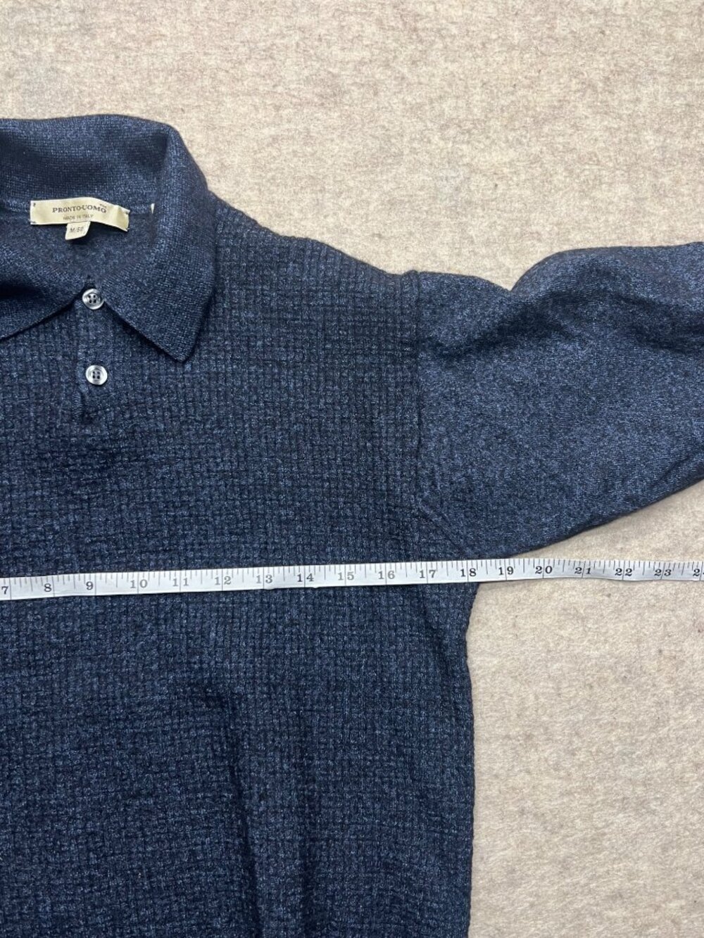 Vintage Pronto Uomo Blue Merino Wool Polo Sweater Solid Lightweight Medium Italy - Picture 7 of 10